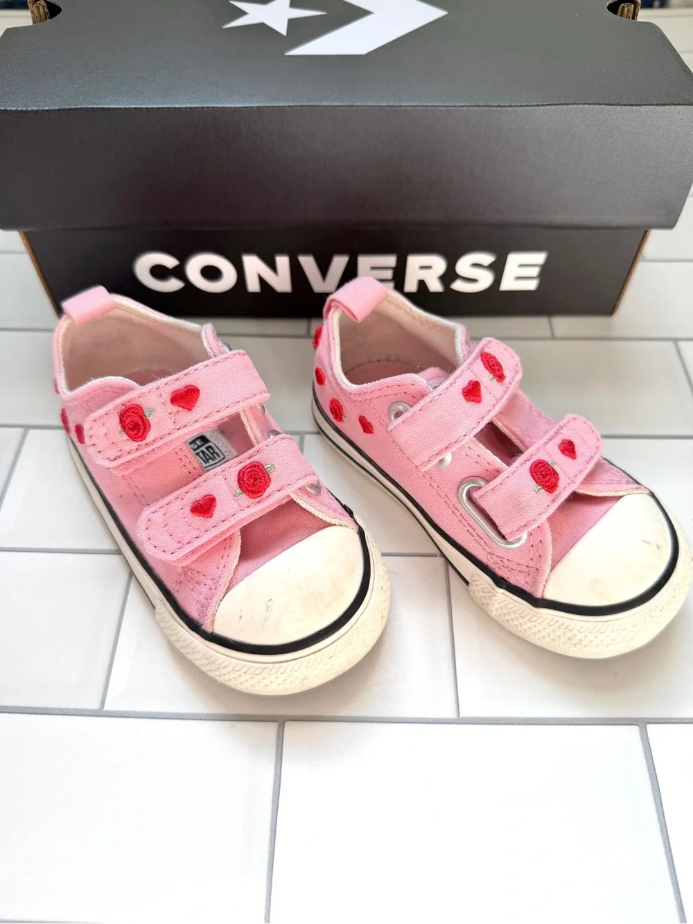 5🌹 Converse Toddler Chuck Taylor All Star Valentine's Day Easy On Pink Red Rose